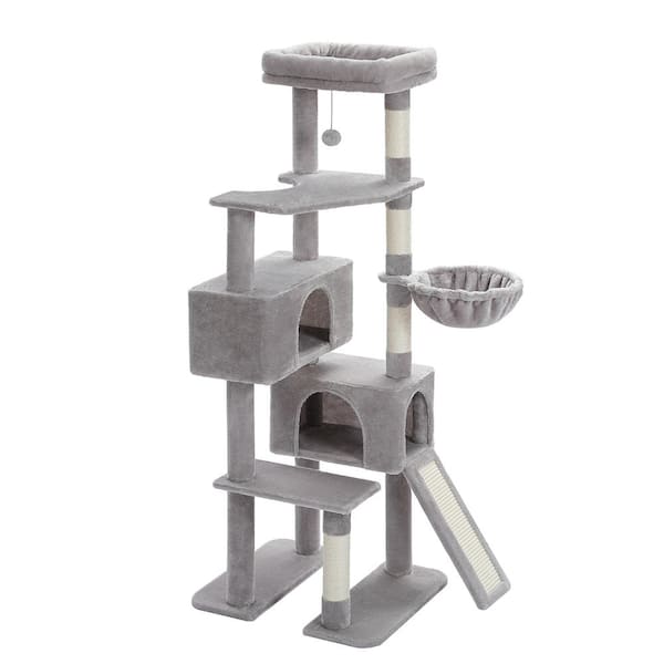 cenadinz 61 in. Large Cat Tree Cat Tower with Ladder and Dual Condos for Indoor Cats Gray for Medium Cat