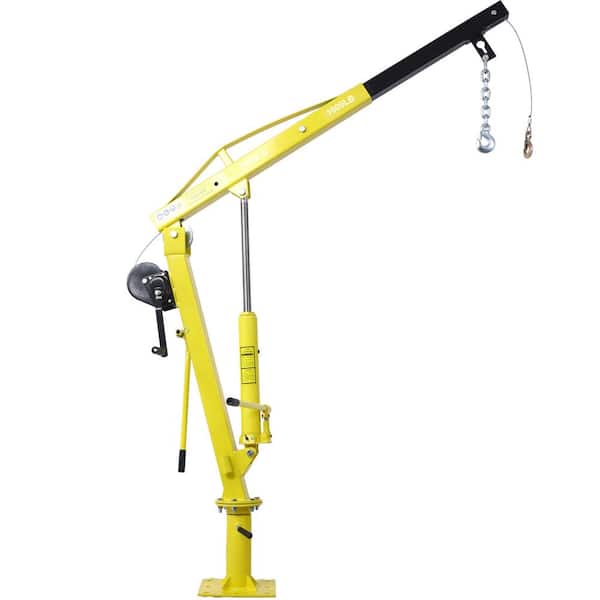 Unbranded 2000 lb. Capacity Steel Hydraulic Pickup Truck Crane with Hand Winch Pickup Truck Bed Hoist Jib Crane in Yellow