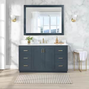 Gazsi 60S in.W x 22 in.D x 34 in.H Bath Vanity in Classic Blue with Grain White Composite Stone Top and Mirror