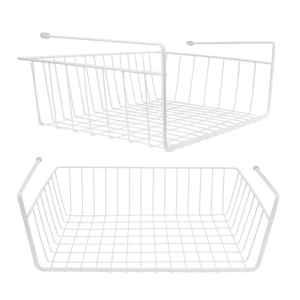 "2 Pack 4.1"" x 15"" White Slide-In Under Shelf Wire Storage Baskets, Kitchen Pantry Desk Bookshelf Organizer" price history on PriceWatchPro