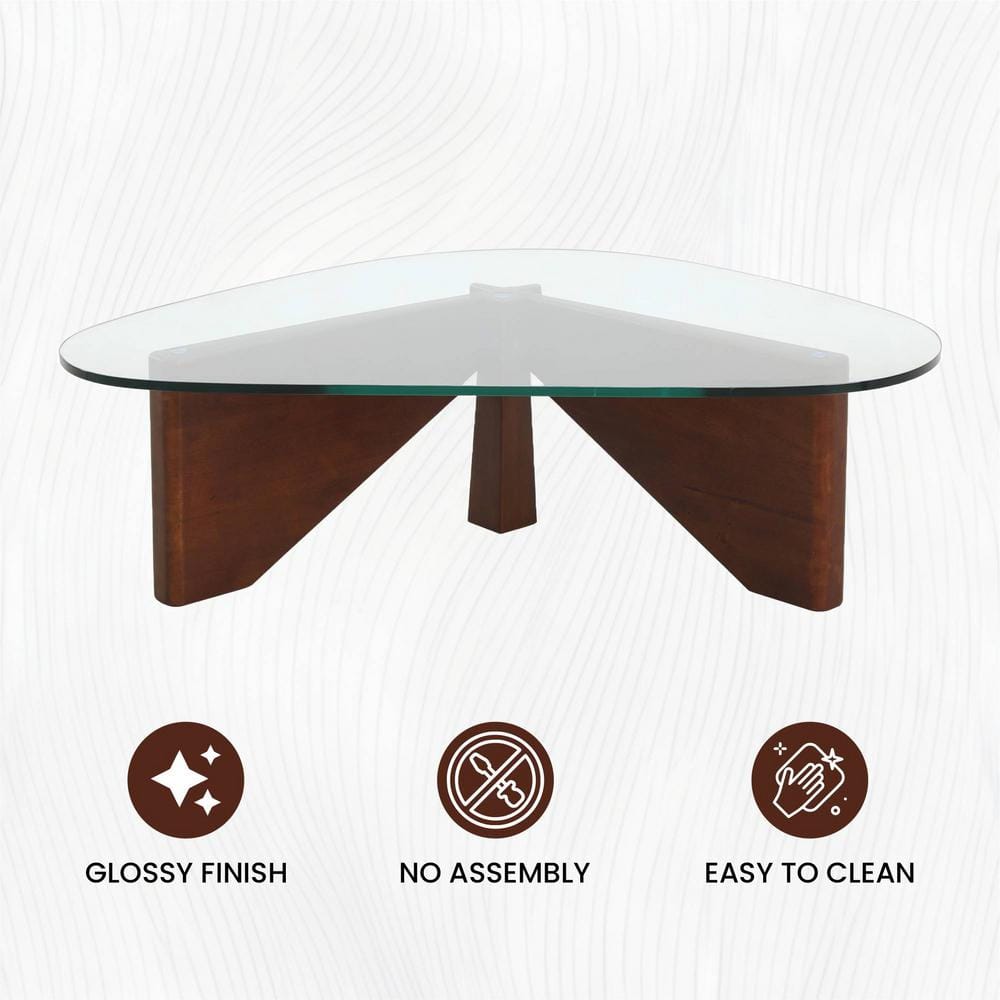 Imperial Dark Walnut Triangular Coffee Table with Glass Top