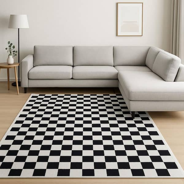 8 ft. x 11 ft. Black And White Checkered Area Rug