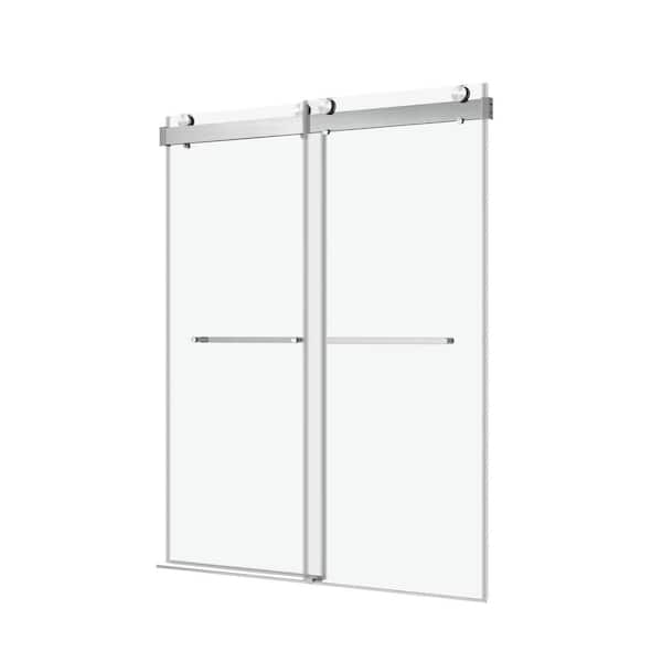 60 in. W x 76 in. H Double Sliding Frameless Shower Door with 0.39 in. Clear Glass and Buffer Function, Brushed Nickle