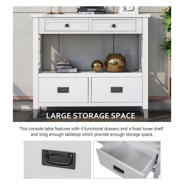 ANBAZAR White Storage Cabinet Console Table with 2-Drawers and 4