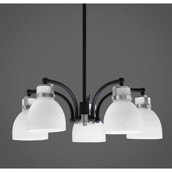 Unbranded Decatur 5-Light Matte Black and Brass Cluster Chandelier for Dinning Table w/6 in. White Muslin Glass No Bulbs Included
