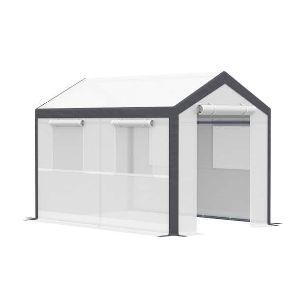 Unbranded 10' x 7' Walk-In Greenhouse with 2 Zippered Doors,4 Roll-up Windows,PE Cover for Outdoor Gardening