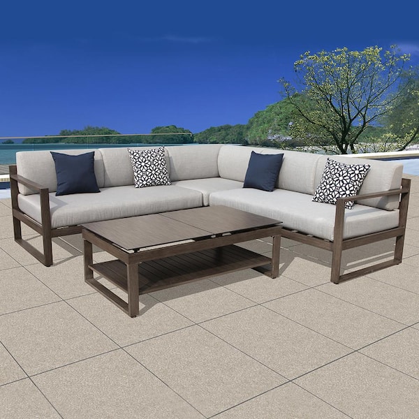 OVE Decors Melia 4-Piece Aluminum Outdoor Sectional Set with Grey Cushions