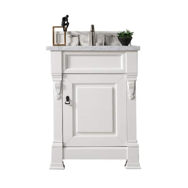 James Martin Vanities Brookfield 26 in. W x 23.5 in. D x 34.3 in. H Bath Vanity in Bright White with Solid Surface Top in Arctic Fall
