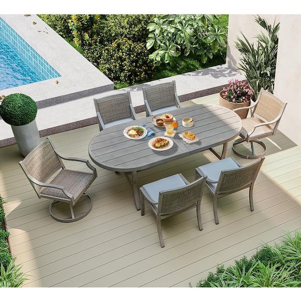 Tampa 7-Piece Aluminum Outdoor Dining Set with Light Gray Cushions