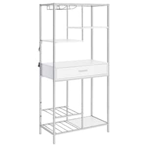 67 in. White and Chrome Metal Wine Bar Storage with 5 Shelves and 1-Drawer