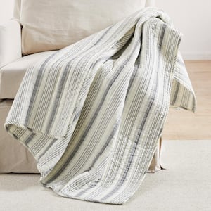 Rochelle Grey Stripe Quilted Cotton Throw Blanket