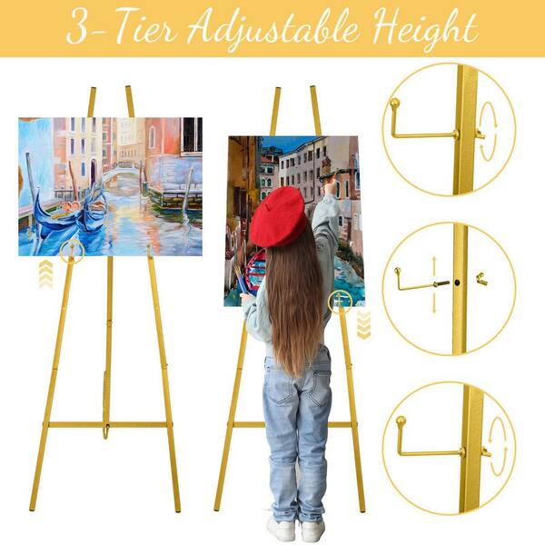 Aoibox 1 Piece Gold Metal Easel Stand Adjustable Tripod Floor