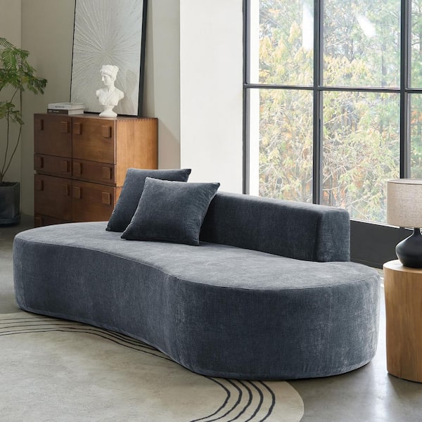 JAYDEN CREATION Celisha 94.5 in. Wide Armless Polyester Modern Curved Sofa in Blue