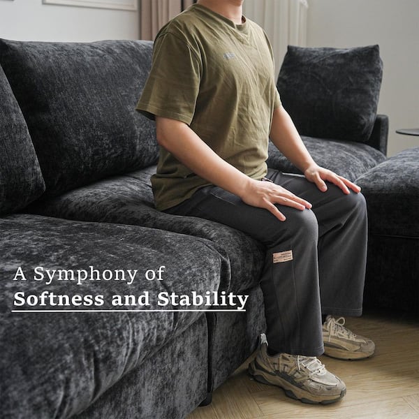 Sofa Covers Washable, Lawson 67 in. Square Arm Chenille Modular Sofa Cloud Couch with Deep and Thick Cushion in Black