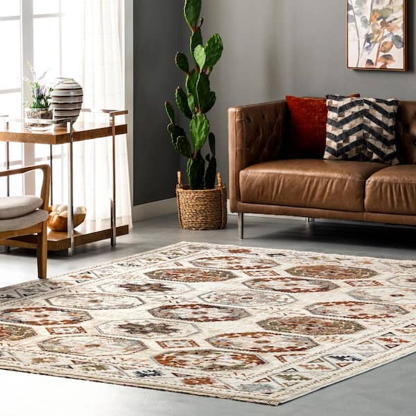 Astrid Beige Doormat 2 ft. x 4 ft. Traditional Motif Fringe Indoor Area Rug