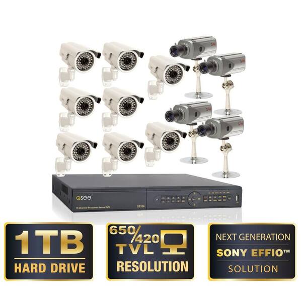 Q-SEE Premium Series 16 CH 1 TB Hard Drive Surveillance System with Eight 650 TVL and (4) 420 TVL Audio Cameras-DISCONTINUED