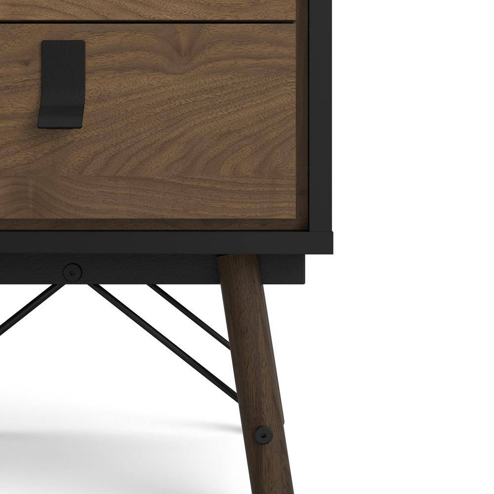 Ry Black Matte and Walnut 2-Drawer Nightstand