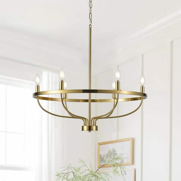 28.14 in. Industrial 6 Light Gold Metal Style Chandelier Candle Fixture for Dining Room Kitchen Island