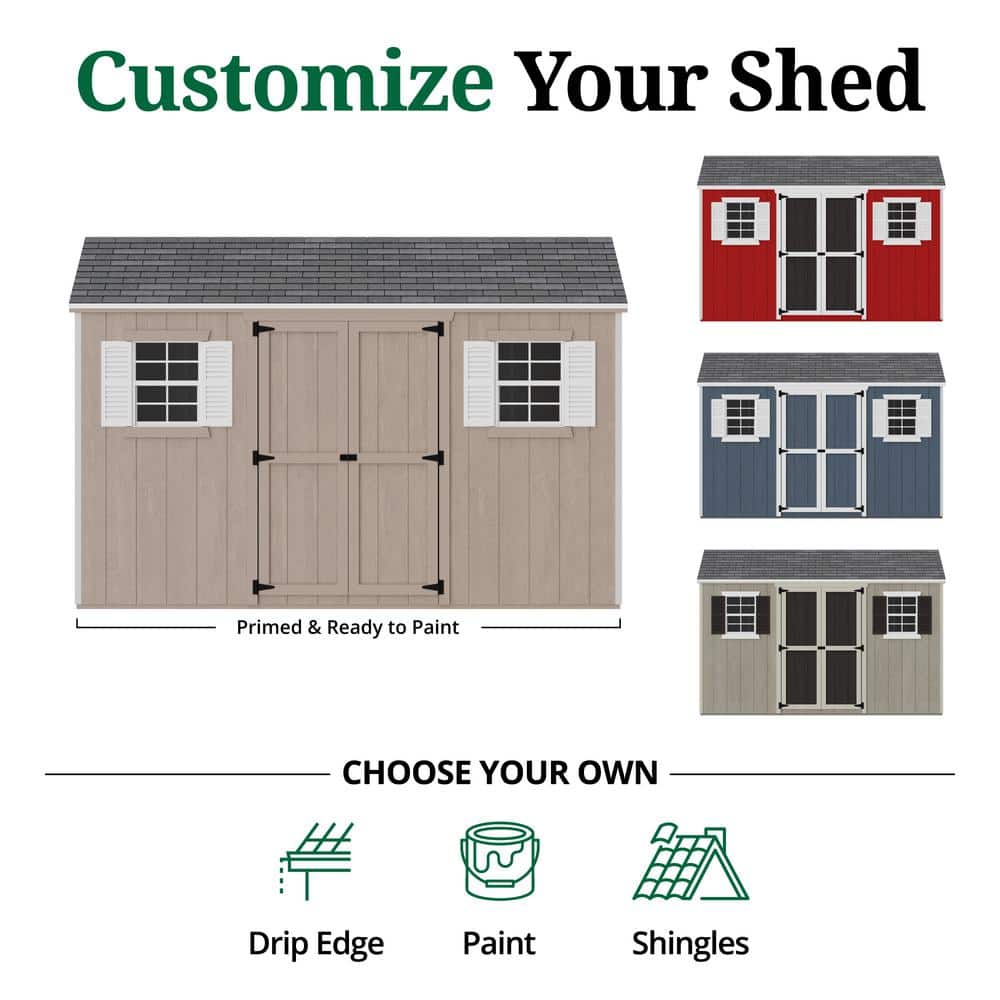 8x12 Gray Wood Storage Shed with Windows and Floor Kit