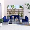 Unbranded 7-Piece Light Gray Rattan Wicker Outdoor Patio Sectional Sofa Set with Navy Blue Cushions and 2 Pillows YRK-OUT-6