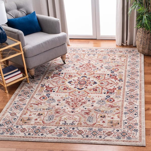 Charleston Beige/Ivory 8 ft. x 10 ft. Border Floral Area Rug