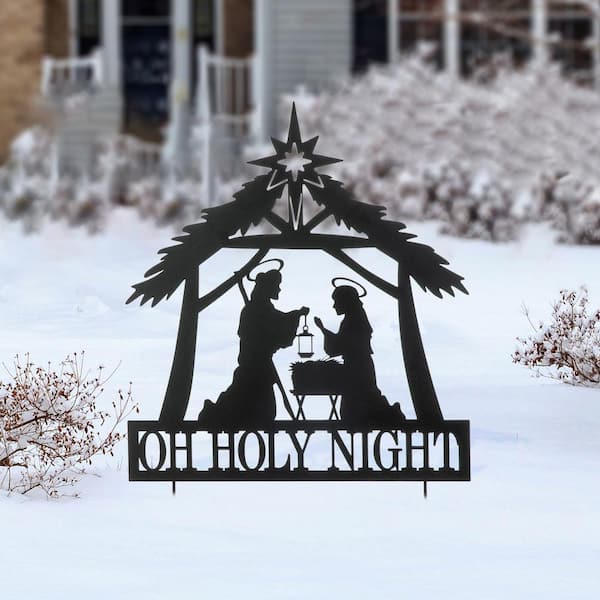 Glitzhome 30 in. H Christmas Metal Silhouette Nativity Yard