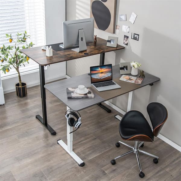 HONEY JOY 55 in. Gray Wood Electric Standing Desk Sit to Stand Electric Desk Powerful Motor and Height Adjustable