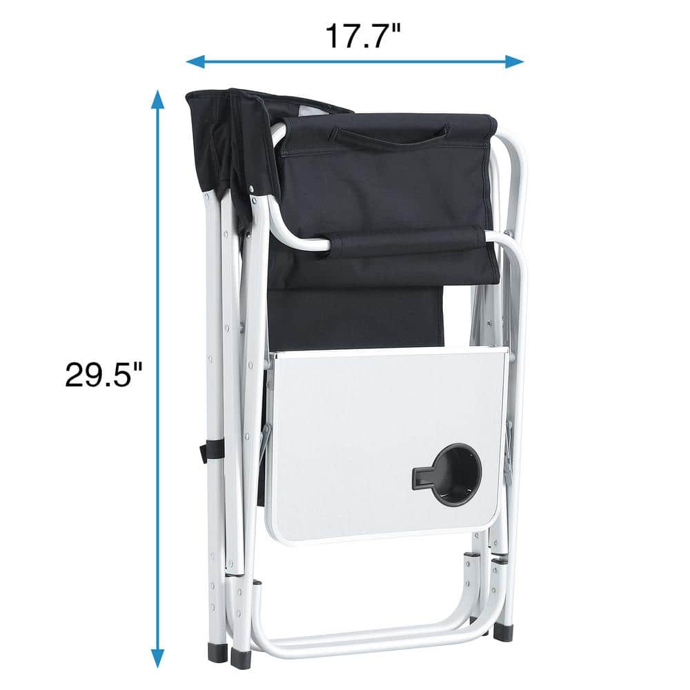 Black and Gray Aluminum Folding Outdoor Camping Chair Set with Storage Pockets