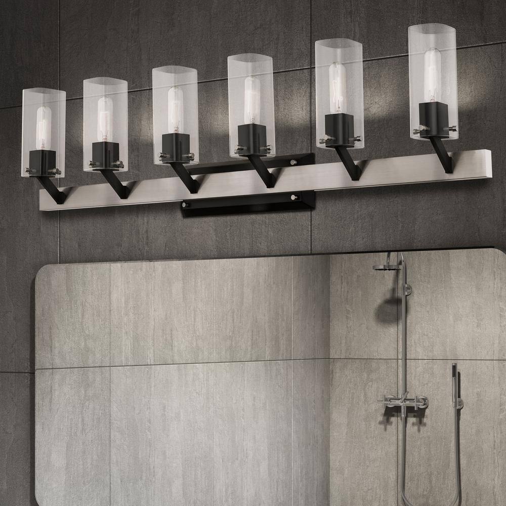 Beckett Brushed Nickel 6-Light Vanity with Clear Square Glass