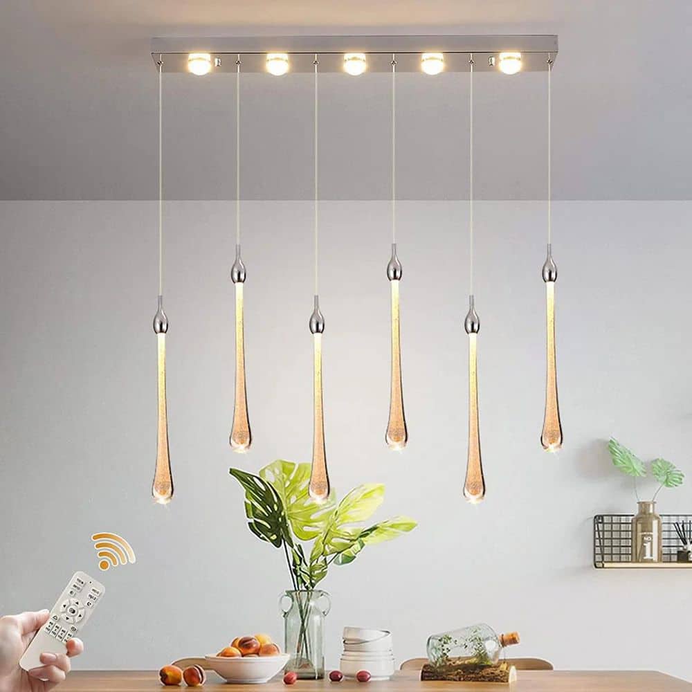 43-Watt 6 Light Gold Dimmable Integrated LED Pendant Light with Crystal Shade and Remote Included for Kitchen Island price history on PriceWatchPro