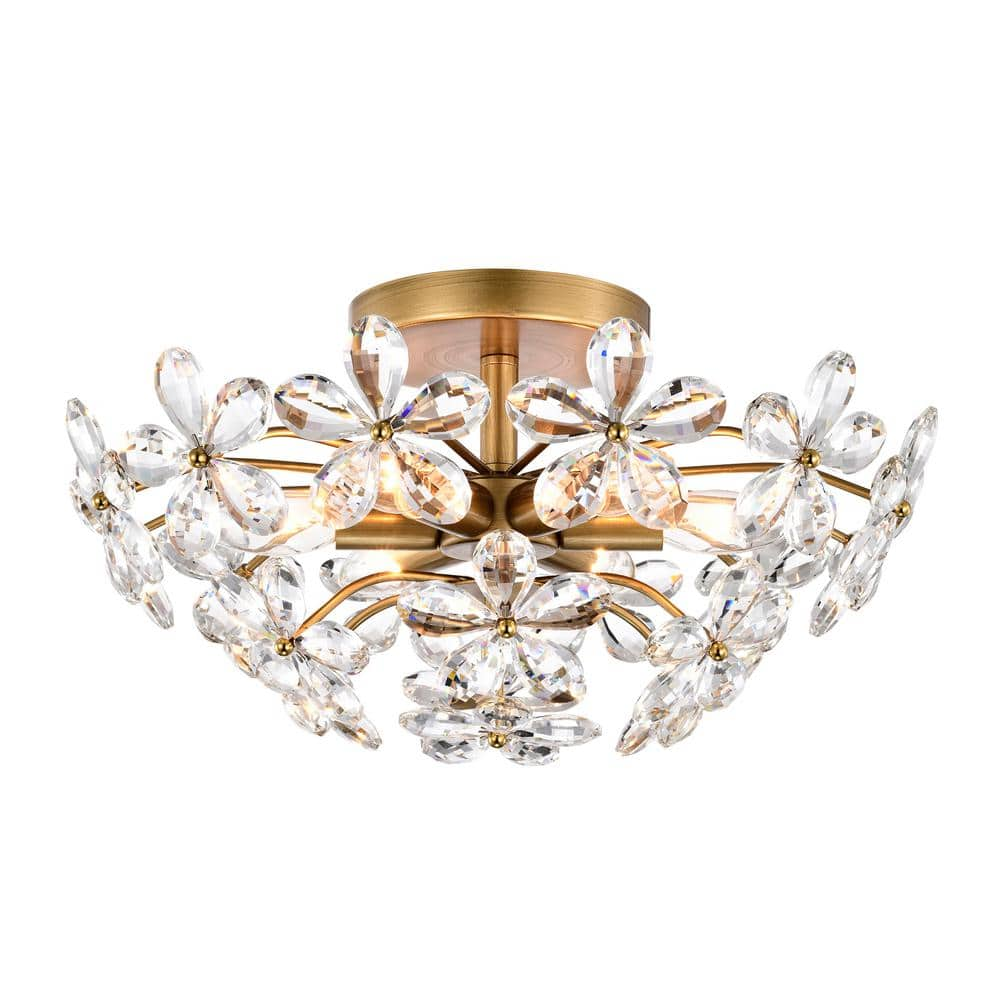 Jojospring Teresa 17.7 in. 6-Light Brushed Brass Finish Crystal Glass  Flower Flush Mount FD-1843-UKL - The Home Depot