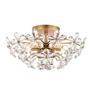 Teresa 17.7 in. 6-Light Brushed Brass Finish Crystal Glass Flower Flush Mount