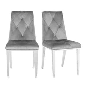 Dark Gray Velvet Fabric Upholstered Dining Chairs Side Chairs Kitchen Chairs for Dining Room with Chrome Legs (Set of 2)