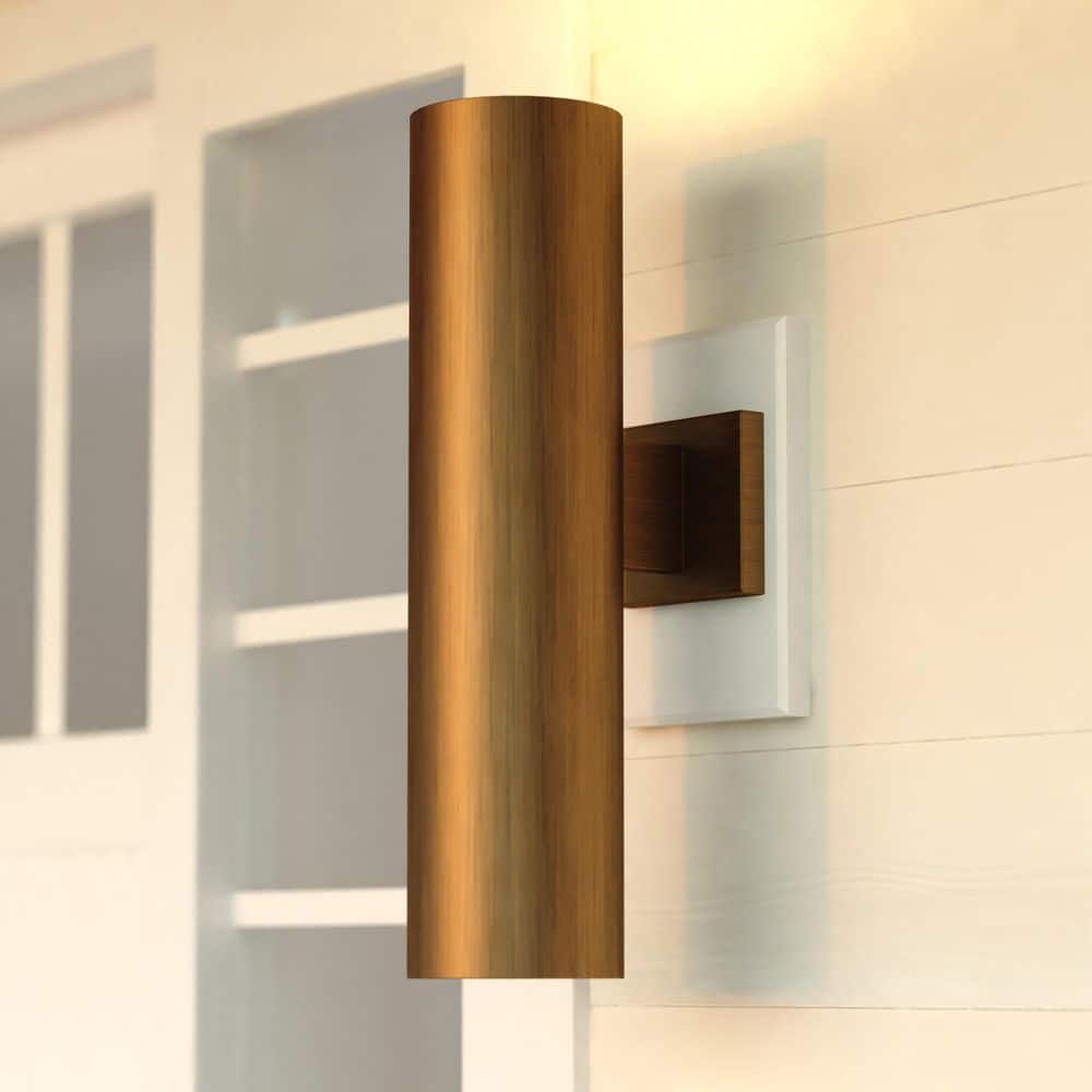 VAXCEL Chiasso 20 in. H 2-Light Warm Brass Modern Outdoor Cylinder