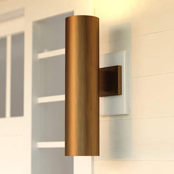 VAXCEL Chiasso 20 in. H 2-Light Warm Brass Modern Outdoor Cylinder