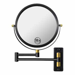 8 in. W x 8 in. H Small Round 1x/10x Magnifying Double Sided Wall Makeup Mirror in Black+Gold