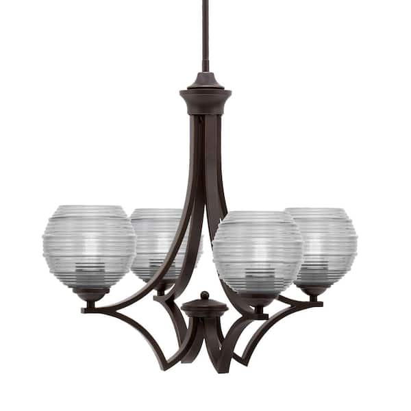 Unbranded Clevelend 4-Light Dark Granite Round Chandelier with 6 in. Clear Ribbed Glass Shades, No bulbs included