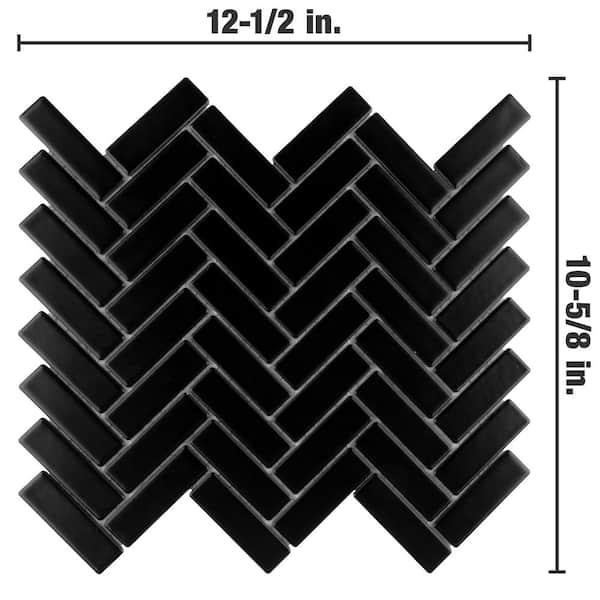 Metro Brick Herringbone Matte Black 10-5/8 in. x 12-1/2 in. Porcelain Mosaic Tile (9.4 sq. ft./Case)