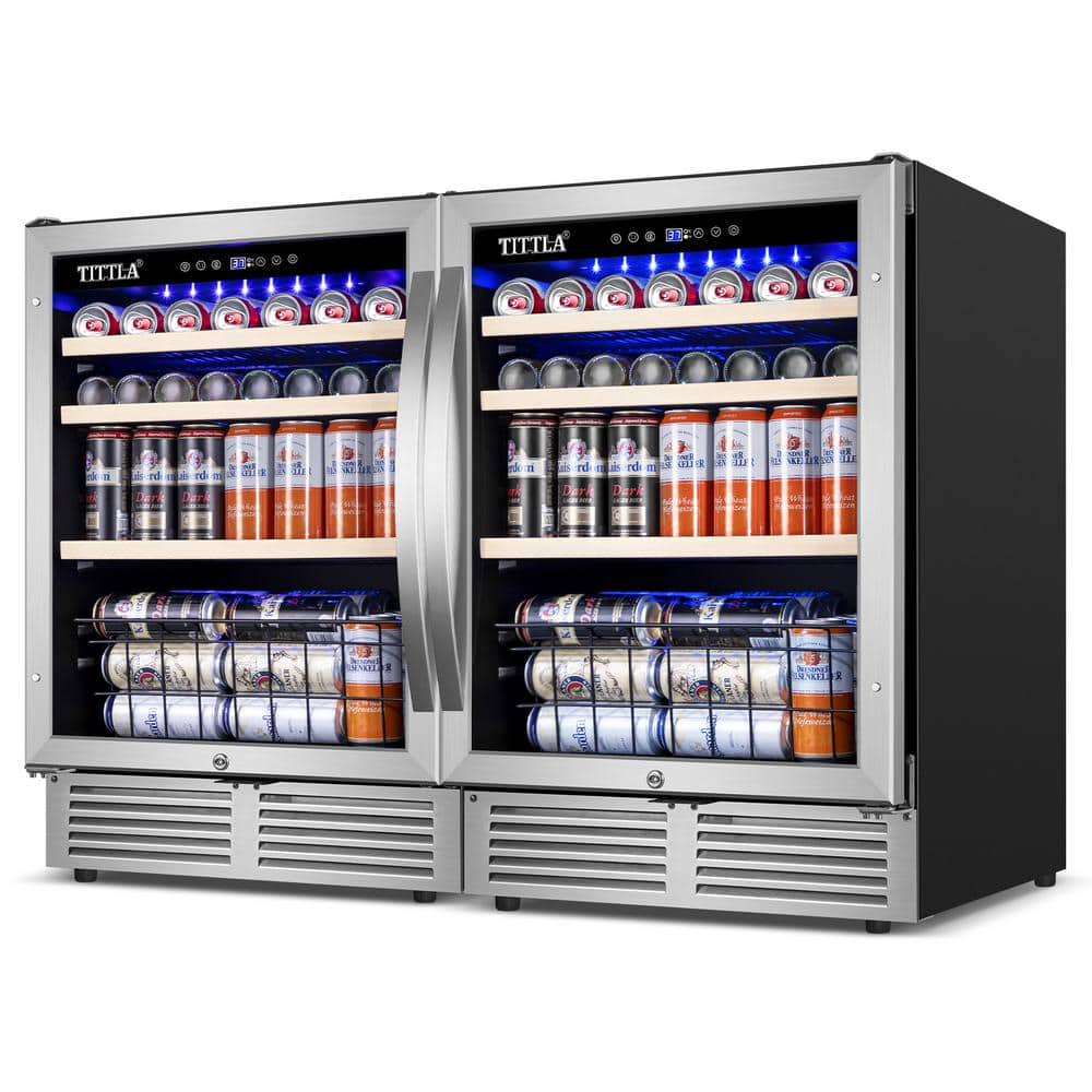 "Two 24"" Beverage Refrigerators Total 9.8 cu. ft. 310+ Cans Built-in with Four Handles Reversible Door Hinge in Silver"