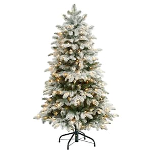 4 ft. Flocked North Carolina Fir Artificial Christmas Tree with 250 Warm White Lights and 779 Bendable Branches
