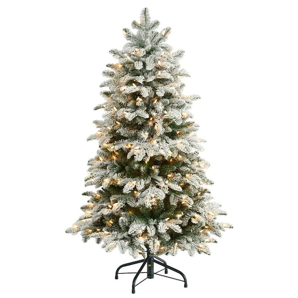 Nearly Natural 4 ft. Flocked North Carolina Fir Artificial Christmas Tree with 250 Warm White Lights and 779 Bendable Branches