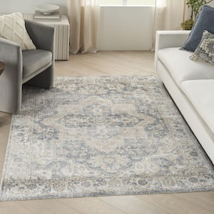 Astra Machine Washable Grey/Blue 5 ft. x 7 ft. Distressed Traditional Area Rug