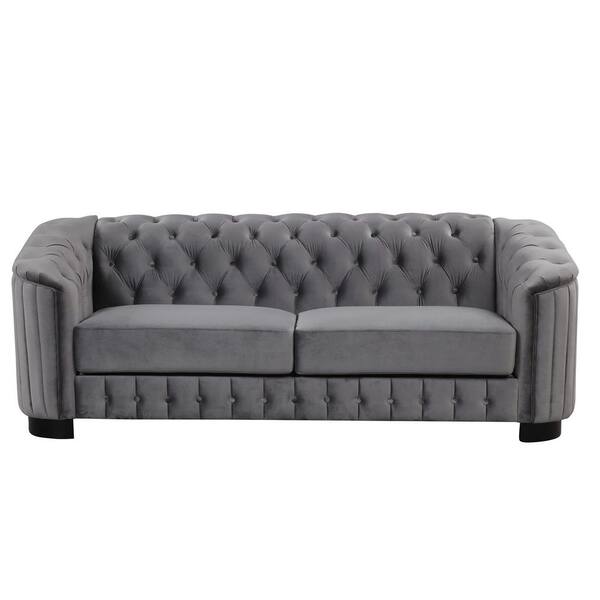 82.4 in. Rolled Arm Velvet Rectangle Upholstered Sofa in Gray (Seats 3)