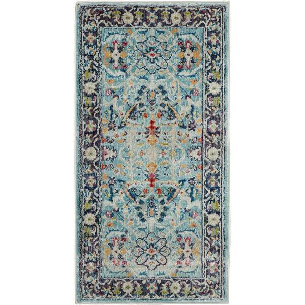 Nourison Global Vintage Teal doormat 2 ft. x 4 ft. Center Medallion Traditional Kitchen Area Rug