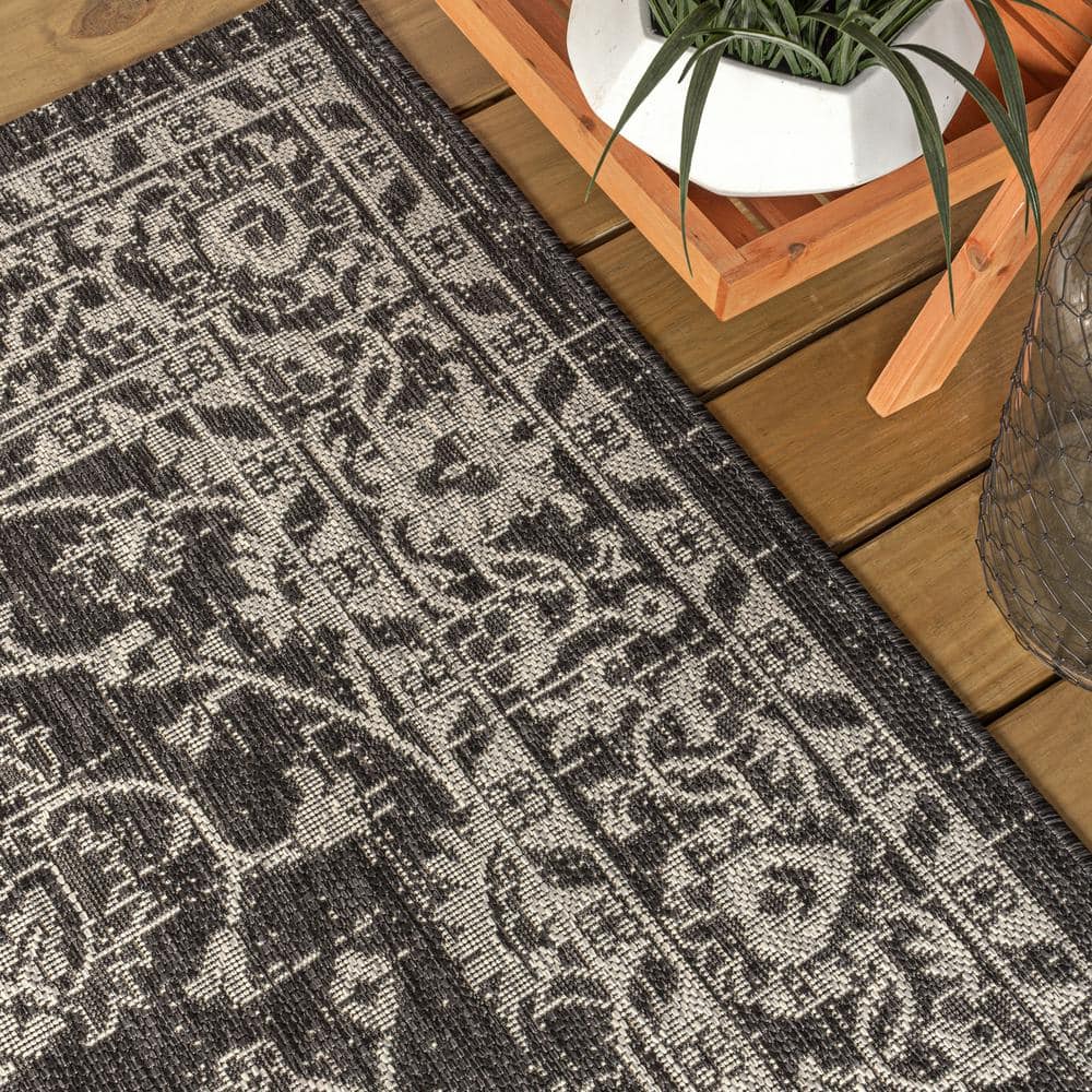 Palazzo Vine Black/Gray 5' Square Synthetic Indoor/Outdoor Rug
