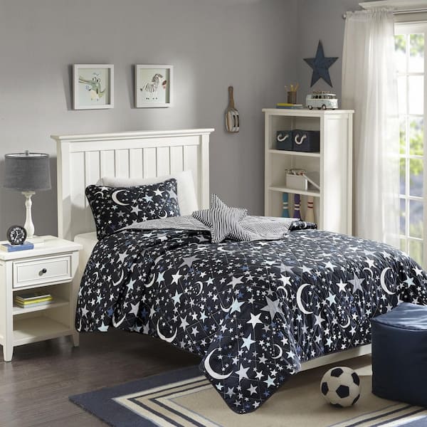 Intelligent Design Kids Shooting Star 4-Piece Charcoal Full/Queen Reversible Coverlet Set