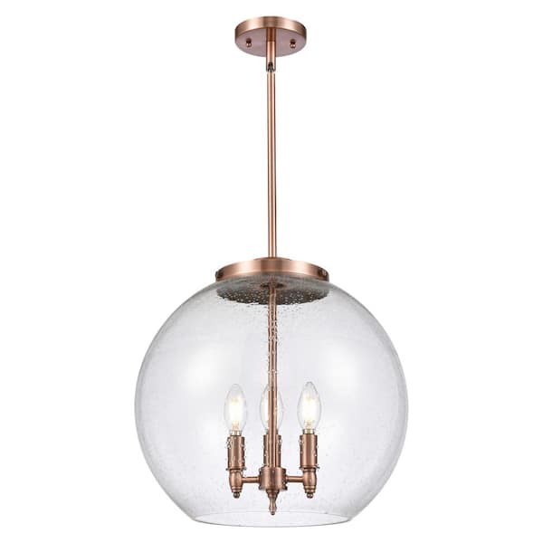 Athens 60-Watt 3-Light Antique Copper Shaded Mini Pendant Light with Seedy Glass