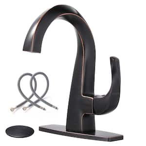 Brass Single Handle Single Hole Bathroom Faucet with Deckplate Included and Drain Kit in Oil Rubbed Bronze
