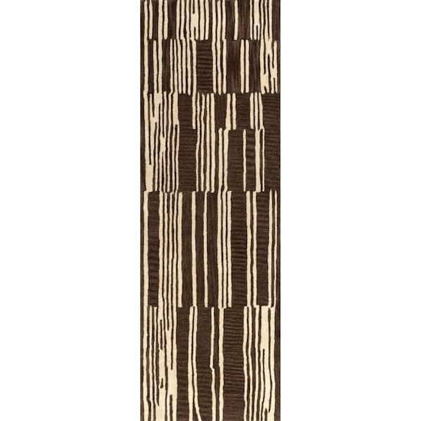 Tara Striped Wool Brown 3 ft. x 8 ft. Indoor/Outdoor Patio Runner Rug
