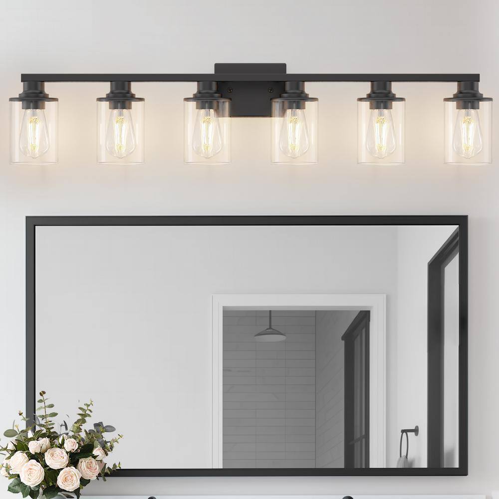 40 in. 6-Light Black Metal Dimmable Vanity Light with Clear Cylinder Glass Shades for Bathroom Vanity Light or mirror price history on PriceWatchPro